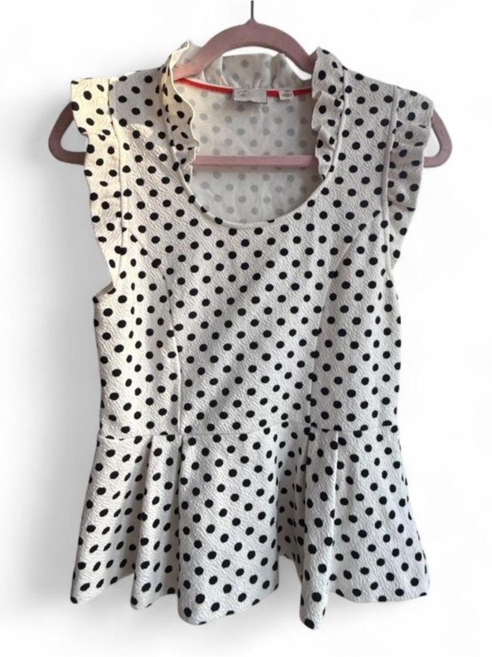 Anthropologie White Polka Dot Peplum Blouse